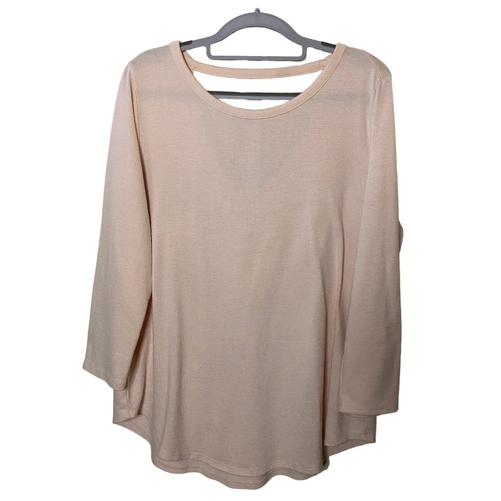 Ann Taylor Loft women's pale pink open back 3/4 sleeve tshirt Sz L‎